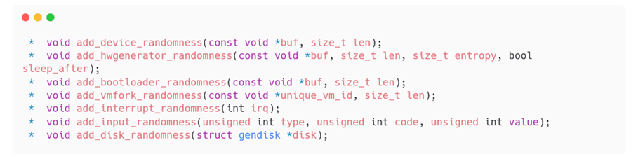 사진2. Entropy collection routines (‘random.c’ from Linux Kernel)